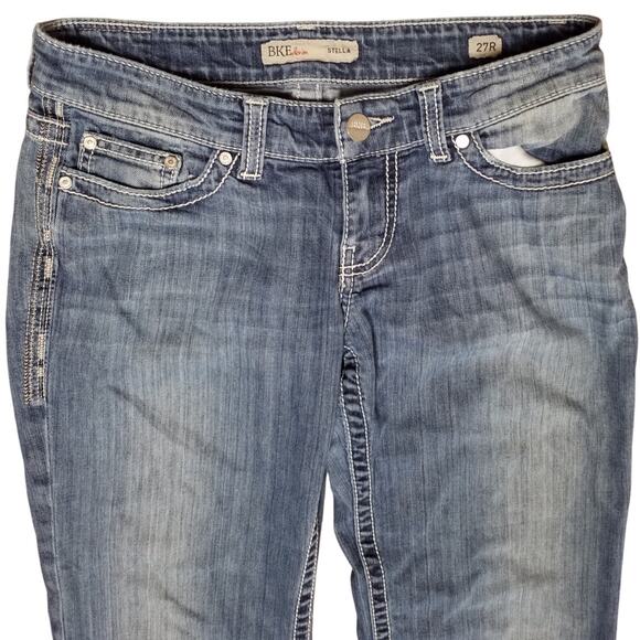 BKE Denim Womens Size 27R Stella Boot Stretch Jean Low Rise Metallic Embroidery - Picture 2 of 9